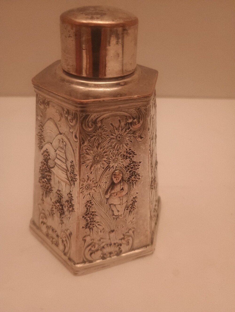 Antique-Style Embossed Metal Canister - Silver